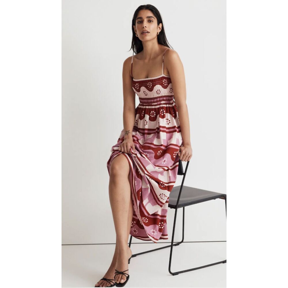 Madewell Theo Sleeveless Midi Dress in Geodaisy Batik Size Medium